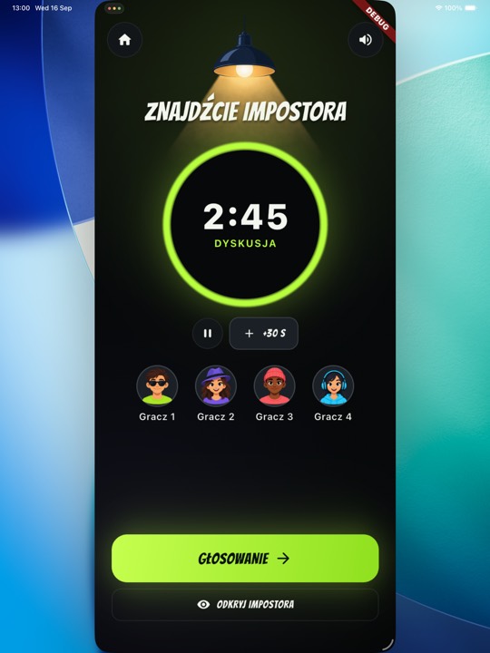 Ekran dyskusji w grze Impostor
